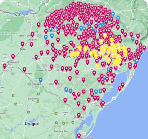 Mapa RS cidades afetadas para Prêmio Dourado